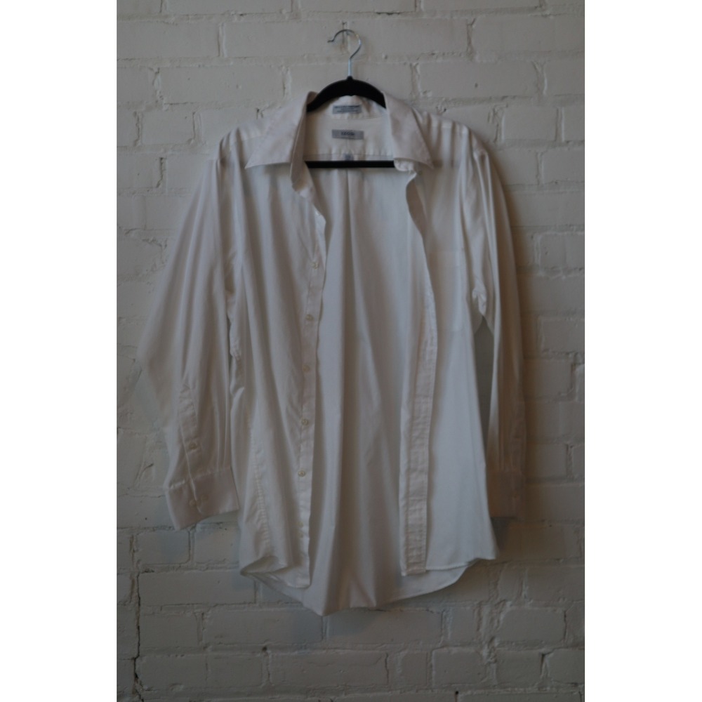 IZOD Mens White 80s 2-Ply Pinpoint Cotton Dress Shirt Easy Care 16.5 32/33